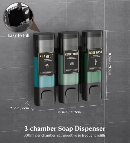 Luxspire Shampoo and Conditioner Dispenser, Shower Soap Dispenser 3-Chamber by Luxspire - Used condition - Image 4