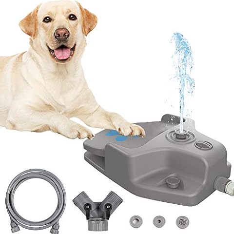 FURUISEN Dog Water Fountain Outdoor, Dog Sprinkler Toy Step on, Paw Activated Dog Drinking Fountain Water Dispenser for Large Or Small Dog Bowl Alternative (Grey) Cover