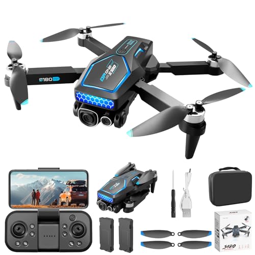 OBEST Drones con Camara 4K Adulto Principiantes, 5G WiFi FPV Plegable RC Dron con 3 Cams, Motor Sin Escobillas, Voltereta 3D, 2Batería 28Min, Un Clic Despegue/Aterrizaje, Evitación Obstáculos 360