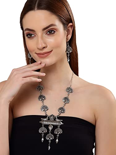 Shining Diva Fashion Latest Stylish Traditional Oxidised Silver Necklace Jewellery Set for Women (13160s) - Image 6