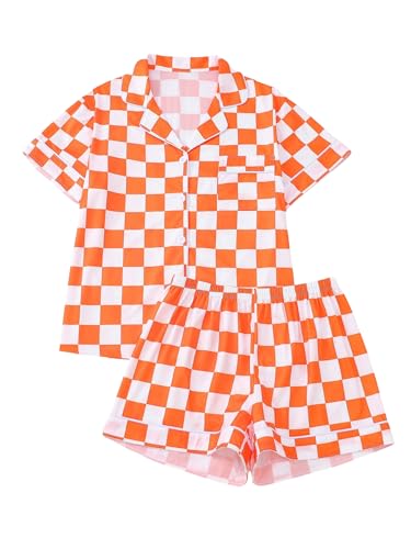 WDIRARA Women's Plaid Checkered Pajama Set Short Sleeve Button Down Shorts Pjs 2 Piece Sleepwear
