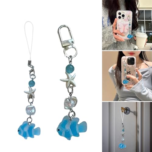 FIRSTXIU Porte-clés en perles fait à la main avec pendentif en forme de poisson, breloque de téléphone, accessoire de sac pour femme, accessoire de décoration, Porte-clés., taille unique – vue 2