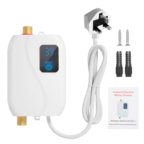 Eacam Instant Water Heater 3000W Mini Electric Tankless Hot Water Heater Bathroom Kitchen Washing with LCD Display for Shower Bathroom Kitchen Washing