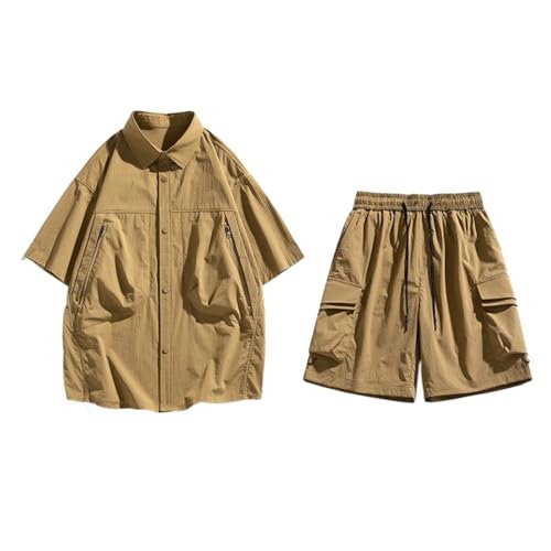 CXLCZNKG Men's Summer Ice Silk Casual Workwear 2-Piece Set Short