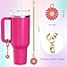 6 Set Compatible with Stanley Cup Accessories, 4 Flower Straw Toppers Compatible with Stanley Straw Cover 9-10 mm, 2 Pcs Cute Rose Pink Flower Charms for Tumbler with Handle