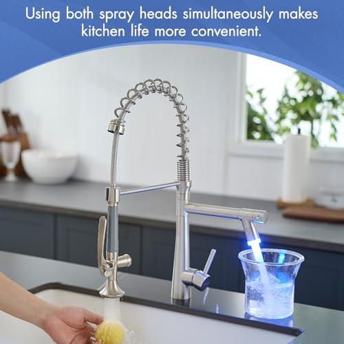 Image of AIMADI Pull Down Kitchen Faucet with Sprayer,Commercial Single Handle | Stainless Steel Brushed Nickel Kitchen Sink Faucet with LED Light