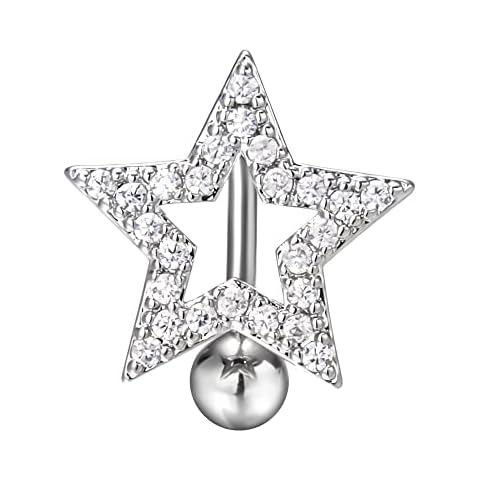 Harlermoon Heart Belly Button Rings CZ Crystal Belly Button Rings 14G Surgical Steel Piercing Jewelry (star) Cover