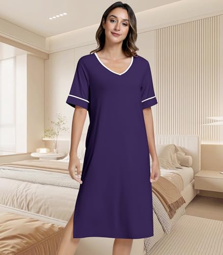 Image of NACHILA Bamboo Viscose Nightgowns for Women Cooling Night Gown with Pockets