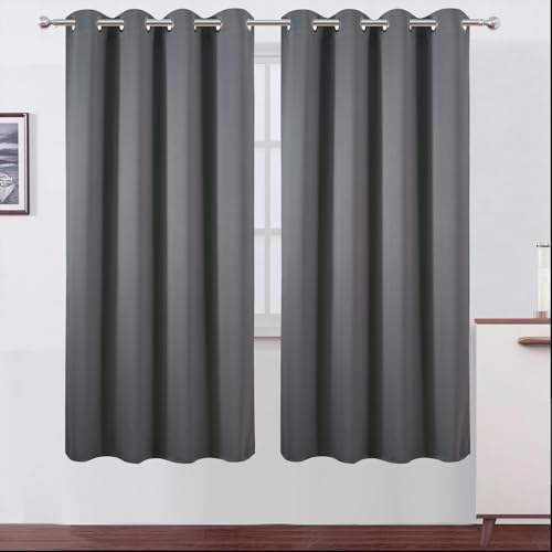 Image of LEMOMO Blackout Curtains 66 x 72 Inch Long Frost Grey Curtains Set of 2 Panels Room Darkening Curtains for Bedroom and Living Room