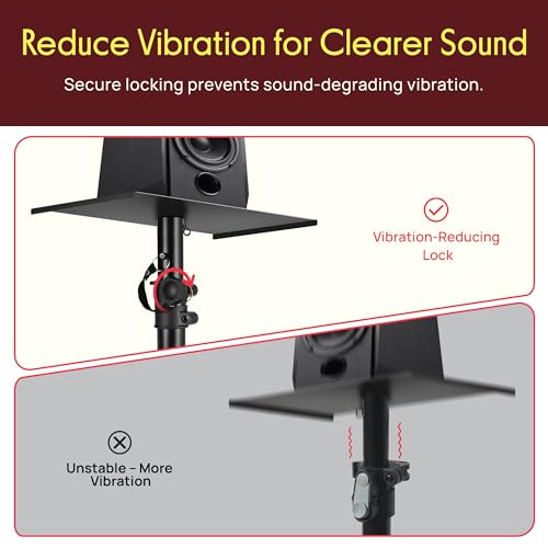 Image of Pyle Adjustable Speaker Stand Pair - Dual Studio Monitor Tripod with Metal Base, Anti-Slip Speaker Pads, Height Adjustment from 34 inch to 53 inch - Ideal for Home, Studio, and DJ Use, 90 lbs Weight Capacity