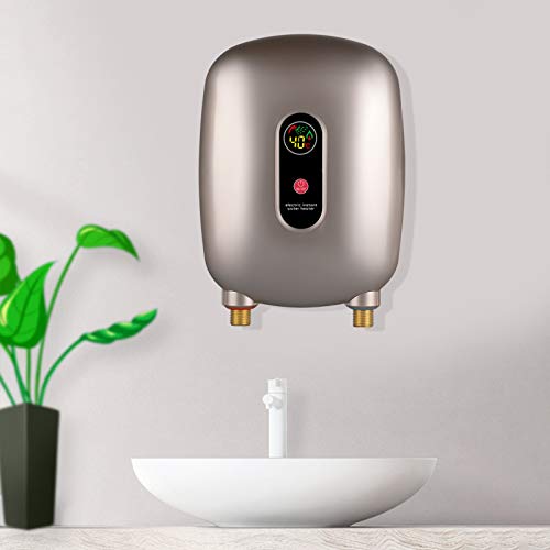 3000W Mini Electric Tankless Instant Hot Water Heater For Sink, Kitchen Washing, 110V Instant Water Heater Under Sink 68-126°F Wall-Mounted Tankless Electric Water Heater With Lcd Display, Golden #TOP2