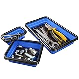 [Blopobuyi]マグネットパーツトレイシリコーン折畳マグネットトレー マグネット付パーツトレー 3個セット 折りたたみ シリコンパーツトレイ 長方形 シリコン樹脂複合素材 ホビー DIY 工具収納 部品整理 紛失防止 自動車整備 多色選択可