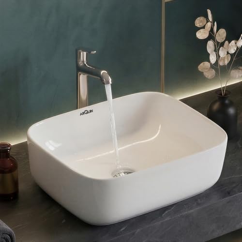 Image of ARQUIN ARQUIN Wash Basin for Bathroom Table Top Washbasin, Countertop Basin | Ceramic Washbasin Bathroom,Hotel | Living Room | Office Vanity Wash Basin (15.75x11.81x5.91 Inch) x
