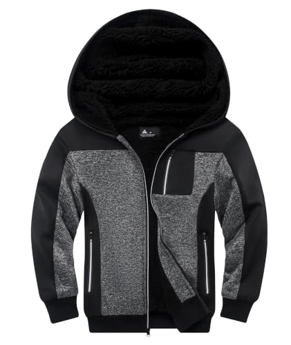 Image of Boys Hoodie Zip Up Fleece Lined Jacket Kids Warm Sherpa Hooded Sweatshirts | Unisex Kids Hoodies, Full zipper, Cozy Fleece Sherpa lined Winter Coat for Boys Girls 6-15 Years, Perfect for School, Outdoor