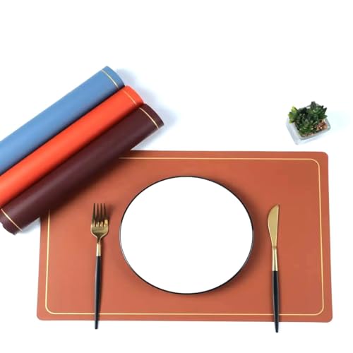Crownish Leather Placemats, Waterproof Wipeable Washable Indoor Placemats for Dining Table Home Kitchen Dinner, Elegant Rectangle Placemats, Easy Clean Table Mats Size 45x30 cm (4, Orange)
