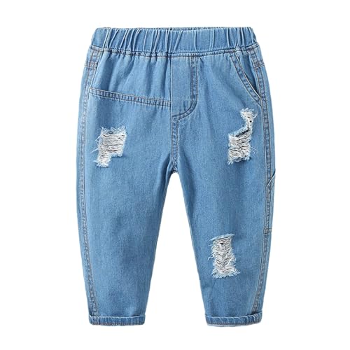 Boys Distressed Elastic Waist Denim Pants for Daily Casual Outdoor Activities