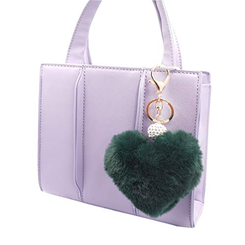 Image of Women's Heart Faux Fur Pom Pom Key Chains Bag Accessory Puffball Keyring Backpack Charms for Girls