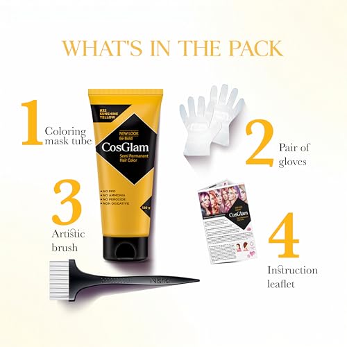 Image of Semi Permanent Hair Color for Women & Men, (120g, #32 Sushine Yellow) Enriched with Conditioner, Glossy Finish, No Ammonia, No Peroxide & Non Oxidative, Vegan Highlights Colorful Hair Dye