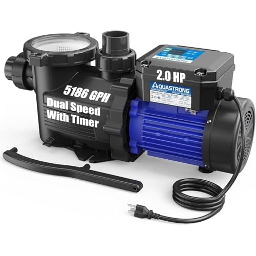 Aquastrong 2HP In/Above Ground Pool Pump, Dual Speed with Timer, 115V, 5186GPH, High Flow Self Primming Swimming Pool Pump,Black