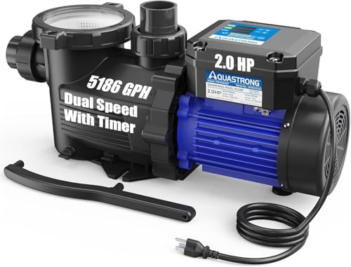 Image of Aquastrong 2HP In /Above Ground Pool Pump, Dual Speed with Timer, 115V, 5186GPH, High Flow Self Primming Swimming Pool Pump,Black