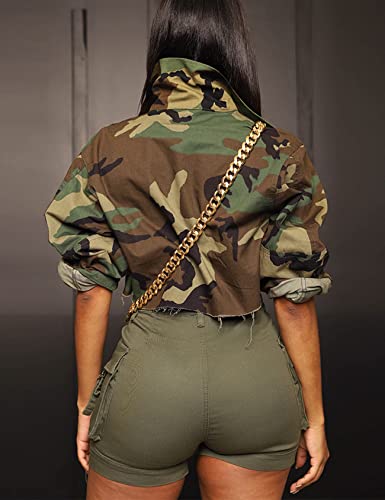 VDWIP Camo Jacket for Women Cropped Denim Bomber Jacket army fatigue Camouflage Jacket Long Sleeve Button Down Camo Coat2