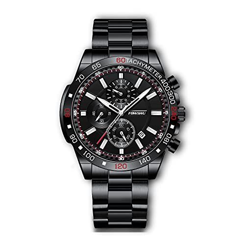 Preisvergleich Produktbild FOWAWU Chronograph Armbanduhr Herren,47mm große schwere Edelstahl Analoguhr Herrenuhr,30M wasserdicht Business Easy Read Auto Date Sport Uhren Herren