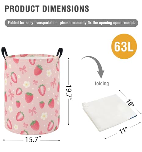 Image of Baby Laundry Hamper Basket Baby Hamper for Nursery Boy and Girl Cute Storage Bin Organizer Boho Room Decor(Strawberry)