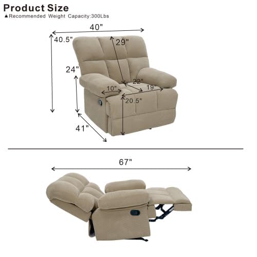 Image of Queen Manual Rocker Recliner Chair with Adjustable Backrest, Camel