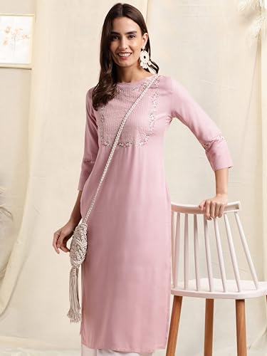Image of MIRCHI FASHION Women's Straight Fit Rayon Sequins Embroidered and Polka Dots Printed Kurti Only