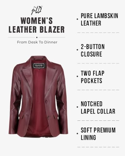Image of Jild Classic Style Leather Blazer Women - Casual Coat Leather Jacket Women