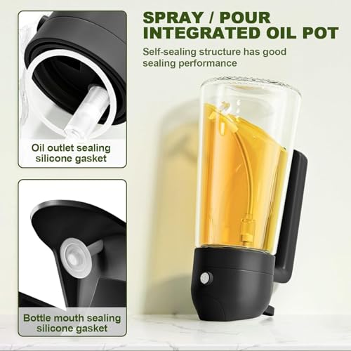 Image of 2-in-1 Glass Oil Dispenser and Sprayer for Cooking 500ml Large Capacity Olive Oil Mister and Pourer Leak-Proof Vinegar Soy Sauce Bottle for Air Fryer Salad Baking Grilling Kitchen BBQ Roasting Black