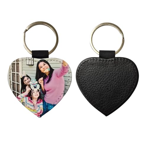 Image of With Your Touch Personalised PU Leather Photo Keyring, Custom Keychain Gift for Family, Multiple Styles (HEART)