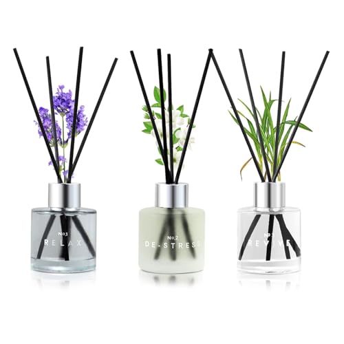 3 Pack Lavender Jasmine Lemongrass Reed Diffuser Set with Sticks - Aromatherapy Air Freshener for Bedroom, Bathroom, Office (50ML Each)