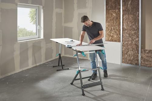 wolfcraft Spann- und Arbeitstisch Master 650 Ergo - stufenlos höhenverstellbar - inklusive Flachspanner, Rohrspanner & Einlegebrett - mobil einsetzbar - 120 kg Tragfähigkeit - Made in Europe - 6870000