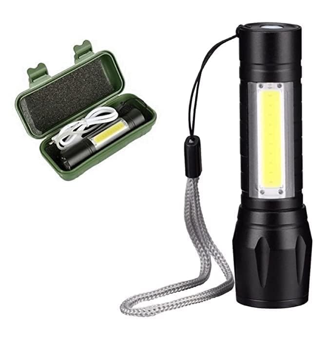 Wixger USB Rechargeable Mini Pocket Torch Light for Emergency | Waterproof Portable Led Flashlight with 3 Modes Cob | Includes Carry Case & Hanging...