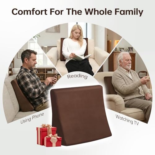 Vekkia Lumbar Support Pillow for Recliner, Ergonomic Back Support for Couch – Improve Posture, Relieve Back Pain for Long Sitting & Elderly, for Armchair & Sofa, Removable Cover, Brown - Thumbnail 5
