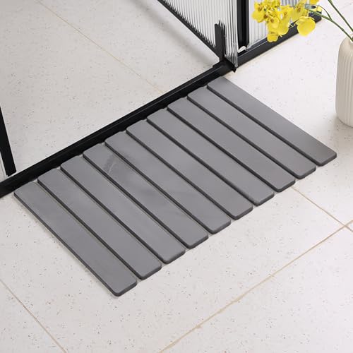 Newliky Alfombrilla de baño Absorbente de Piedra Alfombra de baño Antideslizante Secado rápido diatomeas tapete baño Antideslizante Plegable para bañera, baño, Inodoro, 30 x 40 cm,Gris Oscuro