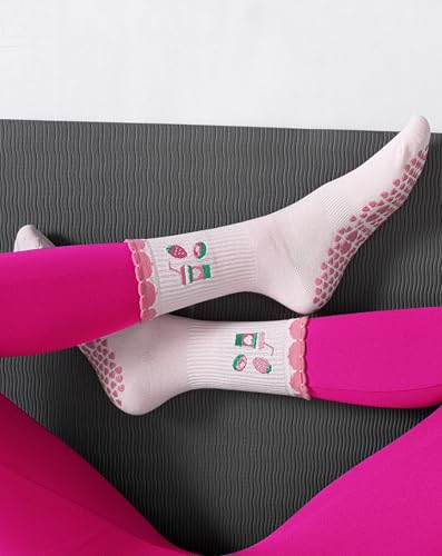 Image of Yawlsow Pilates Grip Socks for Women Yoga Grippy Socks Cute Barre Non Skid Athletic Crew Sticky Sock Workout Hospital