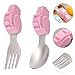 Abaodam 2pcs Boys and Girls Stainless Steel Silicone Fork Spoon Set Toddler Learning Utensils Dinnerware for Toddlers and Infants and