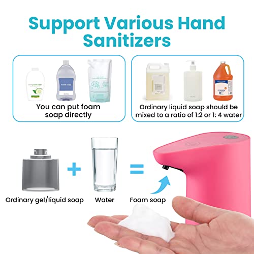 Goesmo Automatic Foam Soap Dispenser With Touchless Rechargeable, Waterproof Soap Dispenser For Bathroom Kitchen School, Adjustable Soap Volume, Hand Free Countertop Soap Dispenser Pink #TOP2