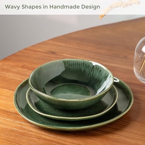 Image of AmorArc Ceramic Dinnerware Sets,Handmade Reactive Glaze Stoneware Plates and Bowls Sets,Highly Scratch Resistant | Dishwasher & Microwave Safe Dishes Set,Service for 4 (12pc)
