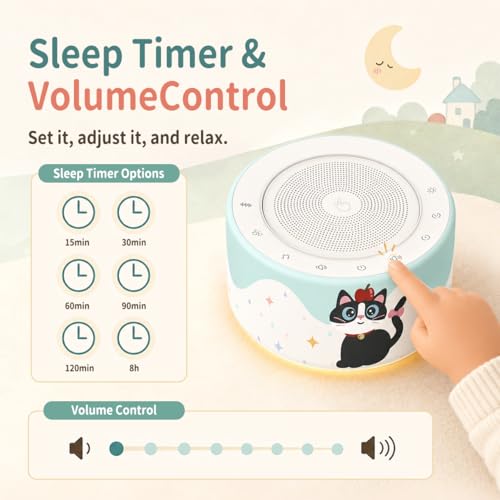 Image of Kipcush White Noise Machine for Baby & Adults, Sleep Sound Machine with 30 Soothing Sounds, 8-Color Night Light, Memory Function, White Noise for Sleeping, Nursery, Office, Travel, Relaxation