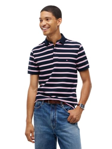 Image of Tommy Hilfiger Men's Short Sleeve Polo Shirts in Slim Fit with Stretch and Organic Pique Cotton