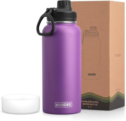 Image of koodee Insulated Water Bottle, 32 oz Stainless Steel Double Wall Vacuum Wide Mouth Sport Bottle with Leakproof Spout Lid (Purple)