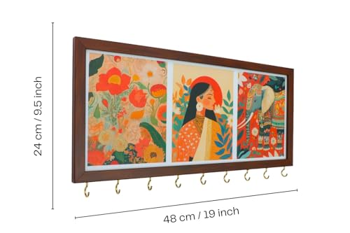 Image of Elephant Metal Key Hanger Without Drill| |Wall-Mounted Key Rack with 7 Hooks | Home Decor Organizer | Stylish Keychain Holder for Home & Office |No Drilling (Indian Art Wooden Key Holder)