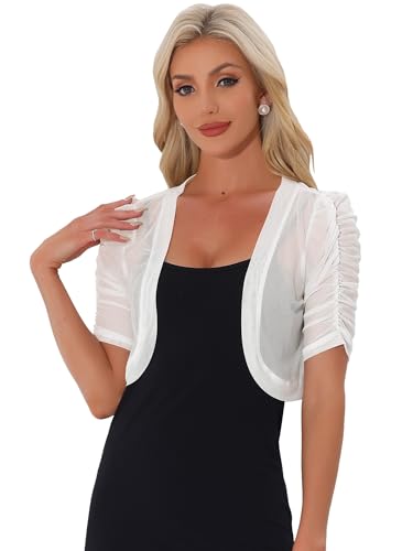 Image of Allegra K Casual Short Sleeve Mesh Sheer Shrug for Women Open Front Cropped Cardigan Bolero