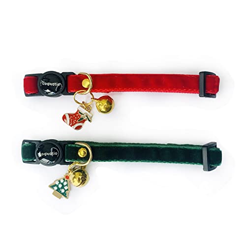 Image of Safety Quick Release Cat Collars,Double Velvet with Bell Available in a Range Colors,Perfect for Your Kitty, Adjustable 20-30 cm (20-30cm, Christmas Set)