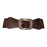 eVogues Plus Size Rhinestone Studded Burnished Buckle Elastic Belt Brown - One Size Plus