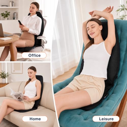Image of Vibration Massage Seat Cushion with Heat, Back Massager for Chair with 8 Vibration Motors, Heated Massage Cushion for Office Chair, Recliner & Sofa, Full Back & Seat Comfort, Idea Gift for Dad