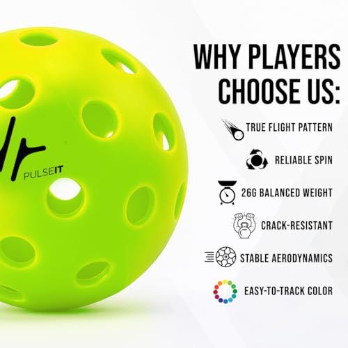 Image of PulseITRally Outdoor Pickleball Balls Set of 6 | 40 Precision Holes, Stable True Flight & Consistent Bounce | Durable High Visibility Pickle Balls for Training, Practice & Competition | Neon Green